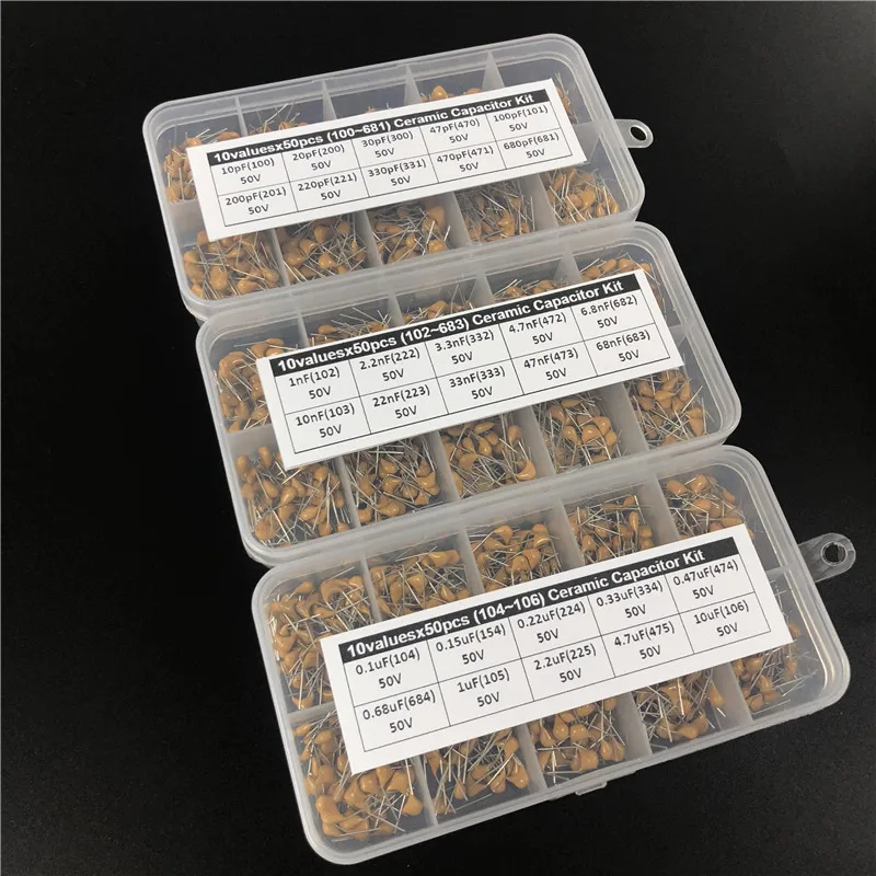 Tanie 1500 sztuk 30Valuesx50 10pF ~ 10uF (100 ~ 106) wielowarstwowe monolityczne kondensator ceramiczny wybrane elementy z 3 schowkiem