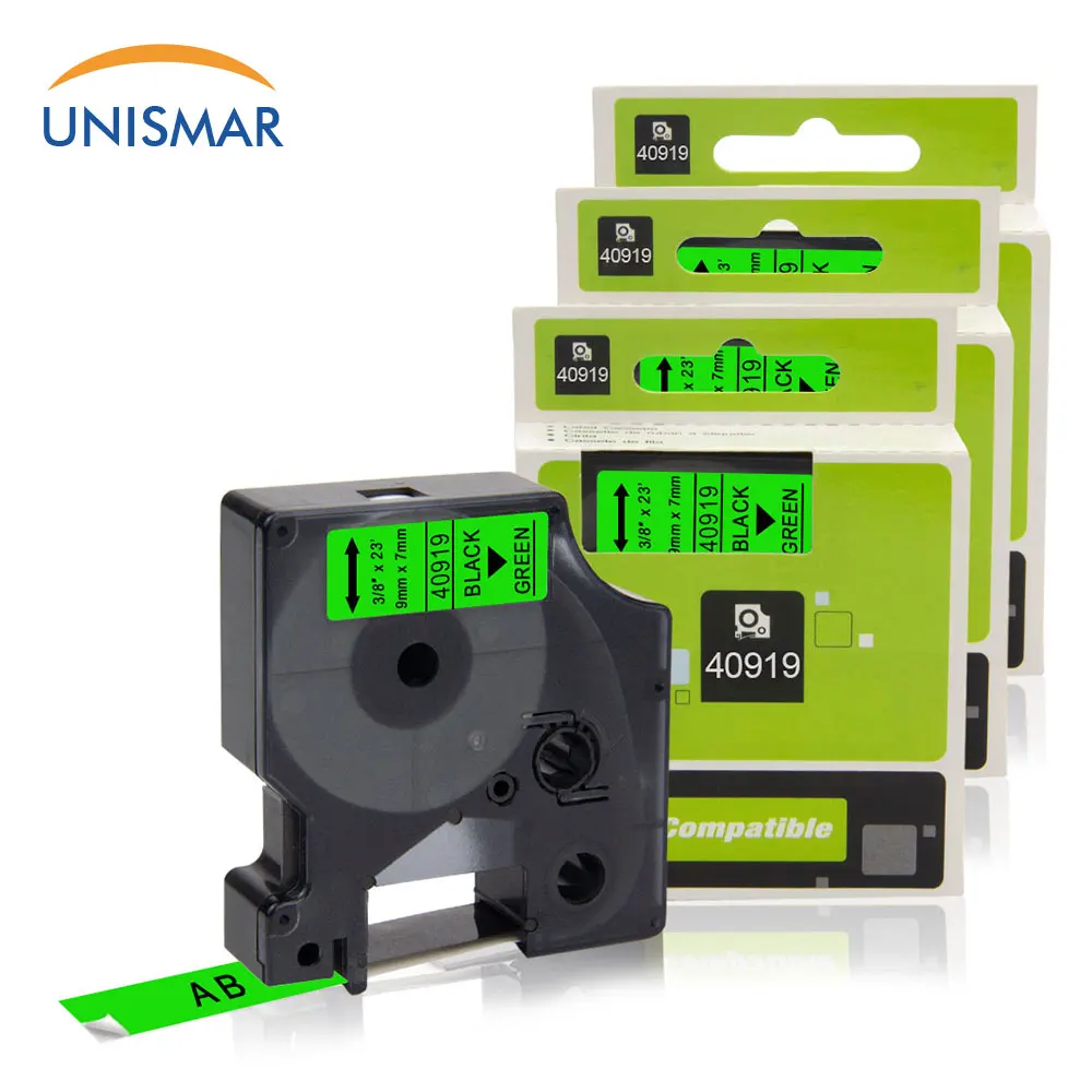 Unismar 3 шт. 40919 черный на зеленый 9 мм лента для маркировки Dymo LabelManager 160 280 210D PNP 420P 260 360D LabelWriter 450 400 принтер