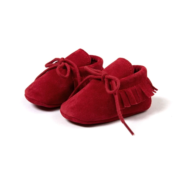 Мокасины для новорожденных мальчиков и девочек; нескользящая обувь с бахромой на мягкой подошве; обувь для малышей; обувь для первых шагов из искусственной замши - Цвет: Red