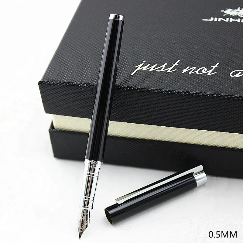 Jinhao Shine Platinum steel авторучки роскошный бренд Металл Серебро тонкая перьевая ручка с колпачком 0,38 мм чернила для письма ручка для школы офиса