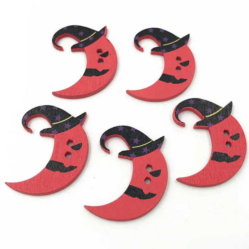 moon-100PCS DIY 100 шт Хэллоуин деревянные пуговицы подходят Швейные материалы для скрапбукинга 30 мм - Цвет: moon-100PCS