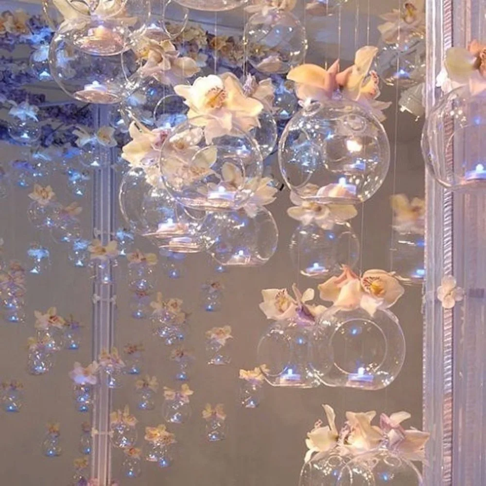 Прозрачная стеклянная ваза, гидропонная ваза для цветов, Висячие круглые стеклянные вазы для аквариума, аквариума, декоративные аксессуары для дома