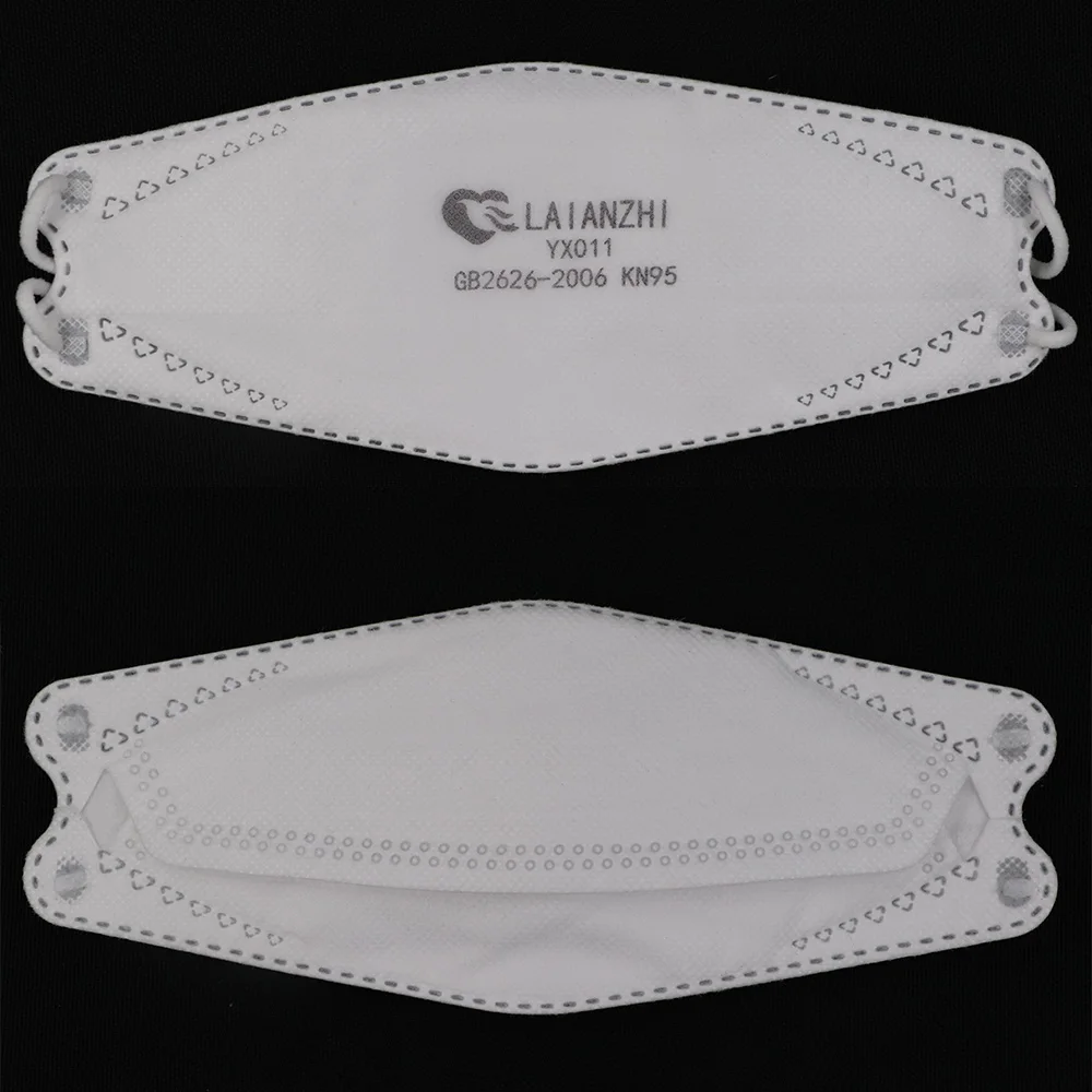 Masque FFP2 vu de face avec élastiques et pince-nez.