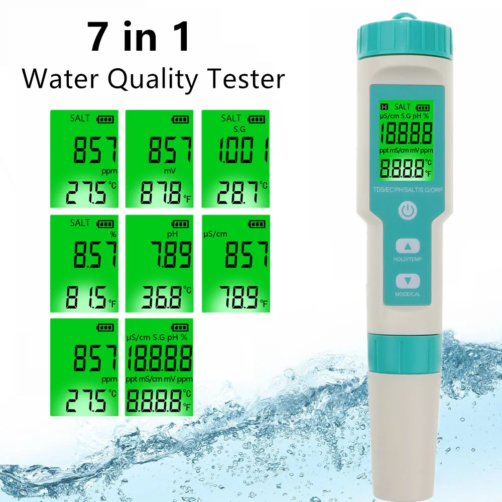 Цифровой измеритель солености воды 7 в 1 PH ORP TDS EC СГ Измеритель проводимости