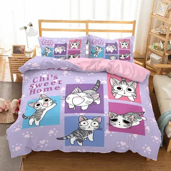 

Cartoon Cats Bedding Set 2/3 Piece Animals Bed Linen Set Pillowcase Kids Bedroom Bed Cover Full Queen King Double King Size