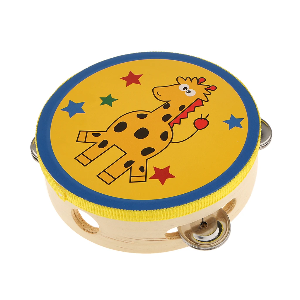 Wooden Giraffe Tambourine Drum Bell Party Kids Toy Musical Instrument Percussion Gift