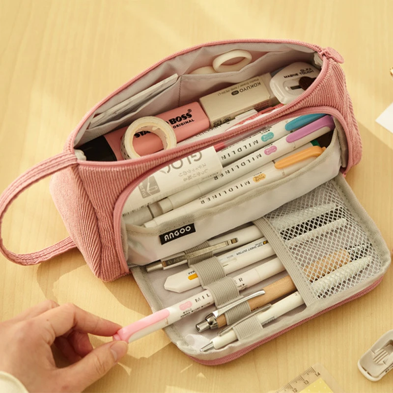 Estuche de pana para estuche escolar Kawaii con soporte, de papelería coreana, Escolares|Bolsas para lápices| AliExpress