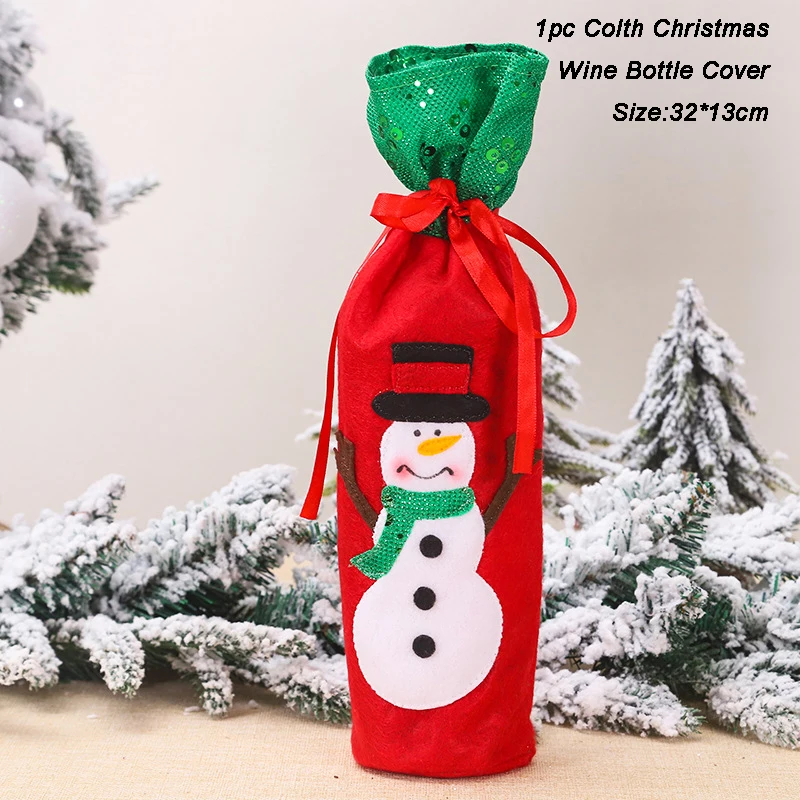 1Pc Snowman Рождественское украшение для дома, обертка для бутылки, Рождественское украшение, Санта-Клаус, Декор, Рождественская винная бутылка, чехол, с рождеством - Цвет: 1Pc Snowman