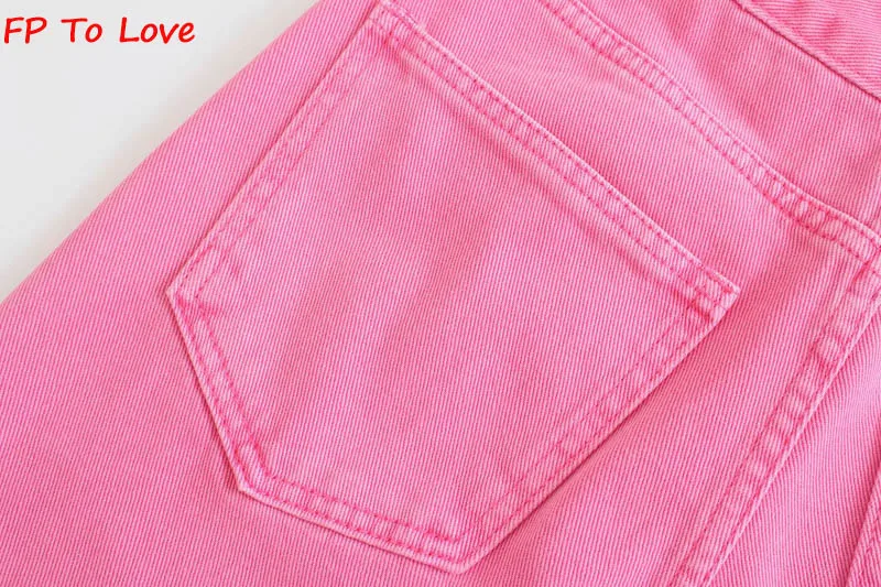 FP To Love Woman Vintage Wide Leg Pants Jeans Hot Pink Green Blue Yellow 2021 Autumn Spring Street New Arrivals Trousers white jeans