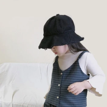 

2018 Kids Baby Boys Girls Fashion Caps Harajuku Japanese Korean Style Solid Color Children Denim Fisherman Hat