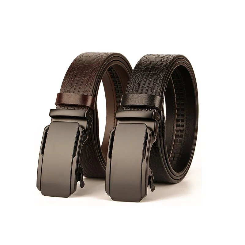 

Ремень с автоматической пряжкой мужской, кожаный ремень желтого цвета, с узором под крокодила, 35 мм, чёрный