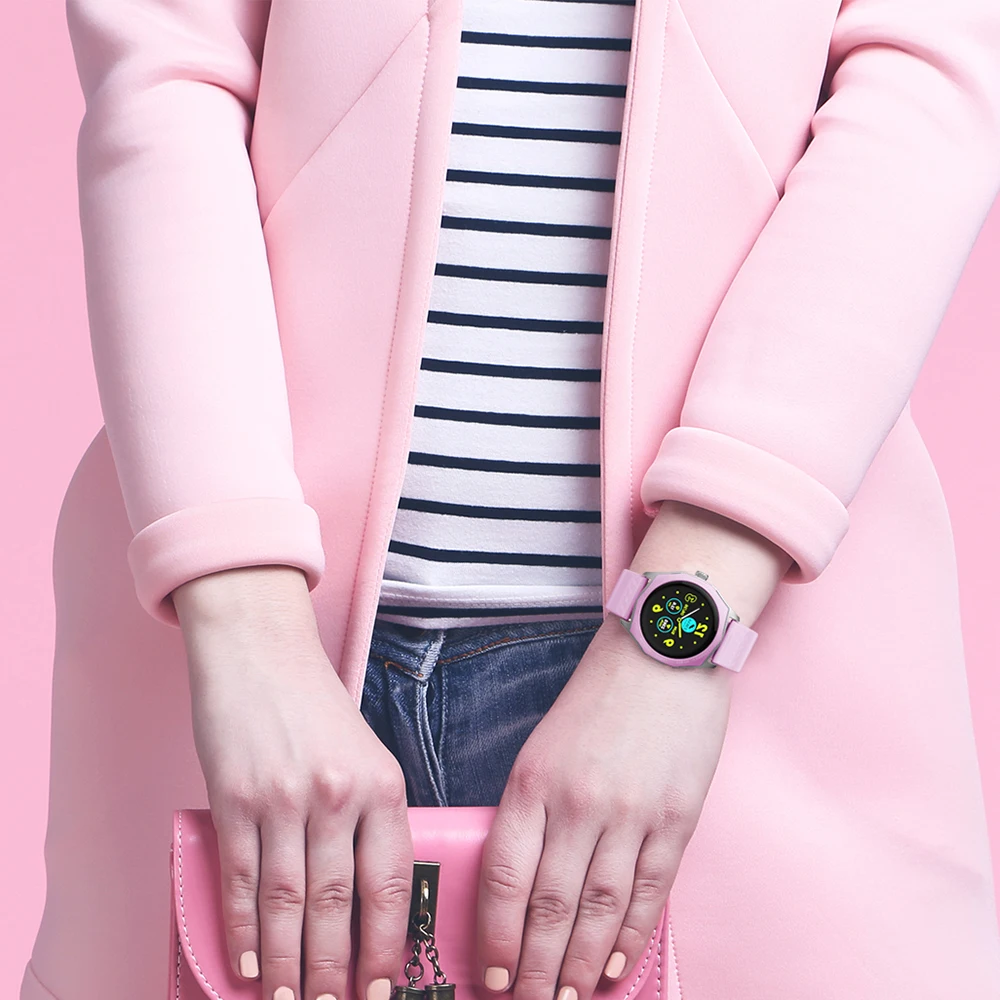 LEMFO V18, Смарт-часы для женщин, 1,22 дюймов, Полный Круглый сенсорный экран, меняющий цвет, ремешок, мониторинг сердечного ритма, женские умные часы