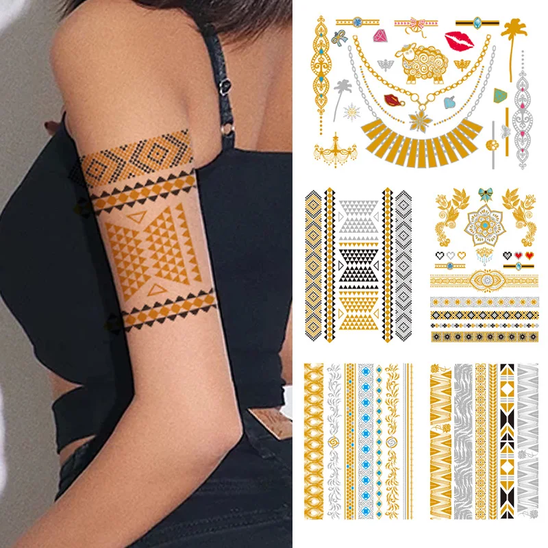 Waterproof Temporary Tattoo Stickers Flash Golden Tattoo For Female