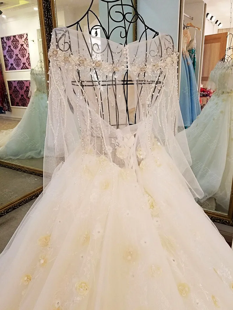 Цветы хрусталь бисер Тюль Свадебные платья Половина рукава Vestido De Noiva Princesa Luxo свадебное платье pakaian pengantin