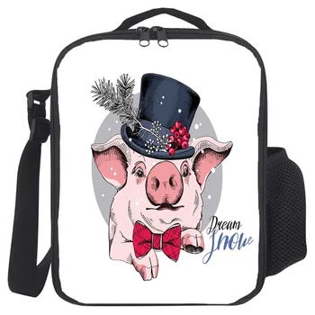 

Cute Pig With Tie Hat Animal Portable Thermal Picnic Shoulder Lunch Bag for Women Office Cooler Box Handbag Pouch