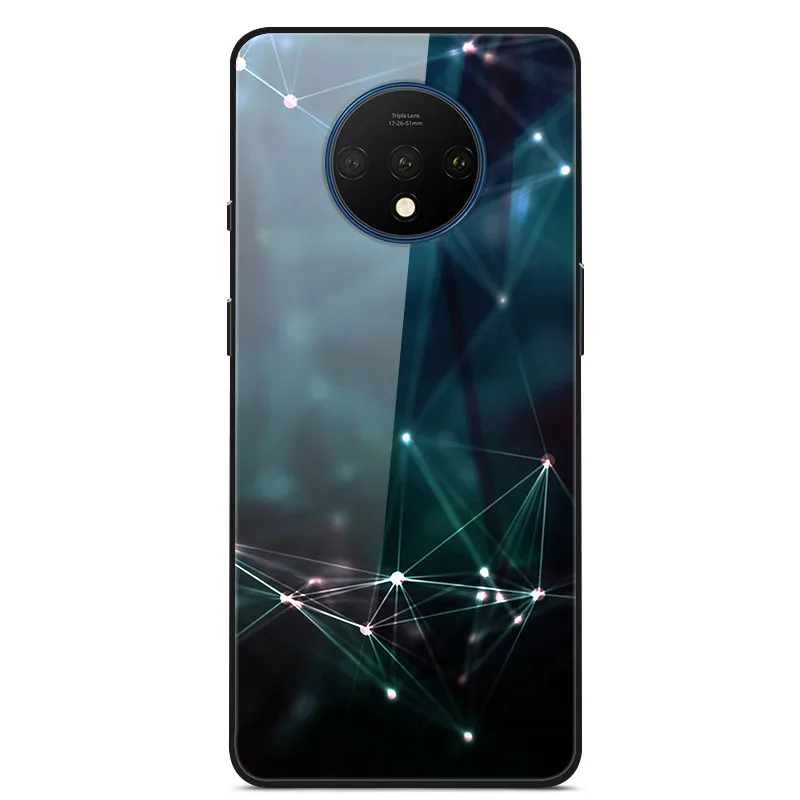 Закаленное стекло Чехол для Oneplus 7T Case Жесткий ПК Красочная задняя крышка Для Oneplus 7T Крышка 1+ 7T Телефонный бампер на один плюс 7T Fundas - Цвет: 30