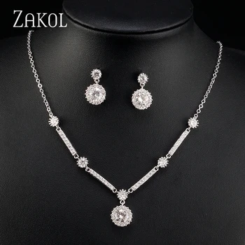 

ZAKOL Luxury White Color AAA Cubic Zirconia Jewelry Sets High Quality CZ Bridal Necklace Earrings for Women Wedding Gift FSSP413