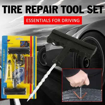 

Car Tubeless Tire Repair Puncture Plug Kits Rasp Needle Patch Fix Tools Cement Set Repair Tool