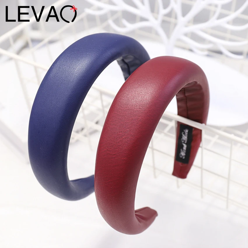 Levao PU Leather Headband for Women Solid Thick Padded Headbands for Women Hair Accessories Makeup Clean Face Hair Band Hoops