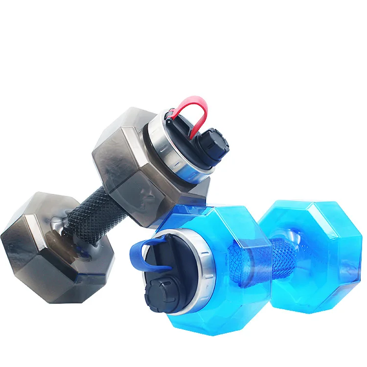 

Creative Dumbbell Kettle Widened Silica Gel Rope Holding Shake Cup Gym Sports Large Water Bottle PETG Plastic Kettle