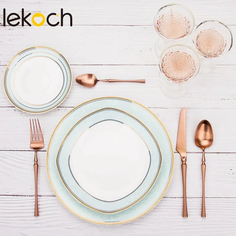 LEKOCH розовые золотые столовые приборы набор посуды из нержавеющей стали столовая