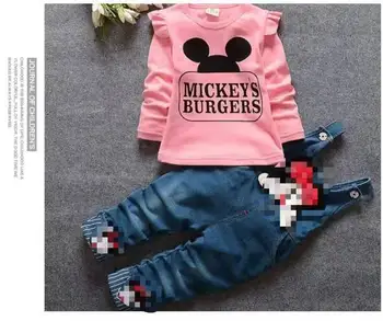 

Infant Baby Girls Minnie Children Jeans Trousers Clothing Sets Tops Shirt Denim Blet Pants Suit Kids Tracksuit Christmas Outfit