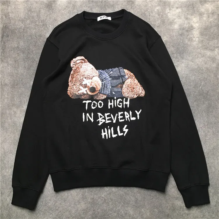 

New luxury Men Novelty Too High Bear Hoodies Hoody hooded Sweatshirts velvet Cotton Drake Thicken Fleece pullover Thicken E11