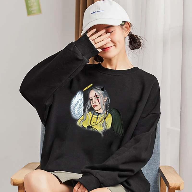 Billie Eilish, осеннее платье с капюшоном большого размера, толстовка, женские топы, свободная Длинная толстовка с капюшоном, зимний женский пуловер - Цвет: 941-bj-11-20-7