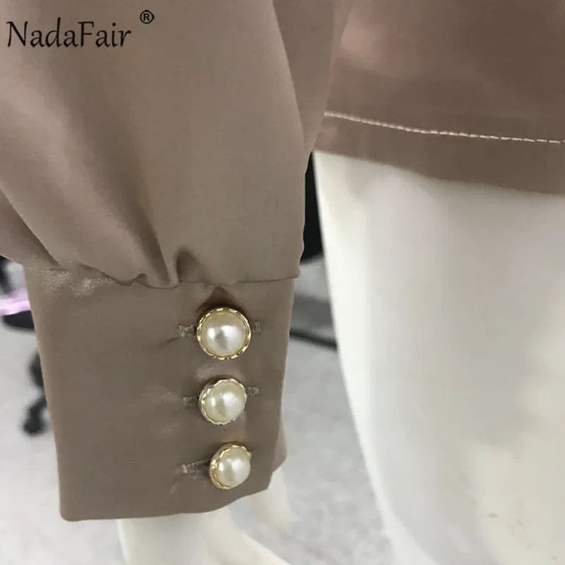 Nadafair, атласная блузка с длинным рукавом для женщин,, вечерние, повседневные, OL размера плюс, офисная, элегантная, шелковая блузка, рубашка, женские топы
