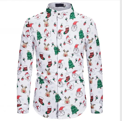B Fashion Christmas Men Shirt Casual Print Camisa Social Masculina Slim Home Shirts Tops Chemise Homme Classic Hawaiian Shirt - Цвет: B