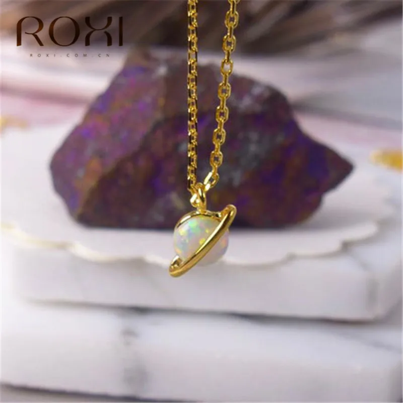 ROXI Мода корейский космическая планета подвеска ожерелье женский тренд ювелирные изделия белый огонь ожерелье с опалом колье до ключиц цепочка ожерелье
