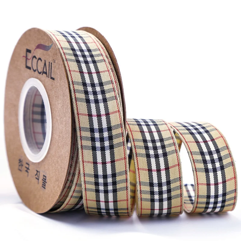 Khaki 100yards 100 ярдов 25 мм шотландская клетчатая лента для букет в упаковке подарочная упаковка украшение для дня рождения - Цвет: Khaki 100yards