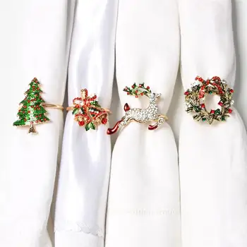 

4Pcs Christmas Napkin Rings Napkin Clasps Alloy Napkin Rings Napkin Buckles Dinner Wedding Party Table Decoration