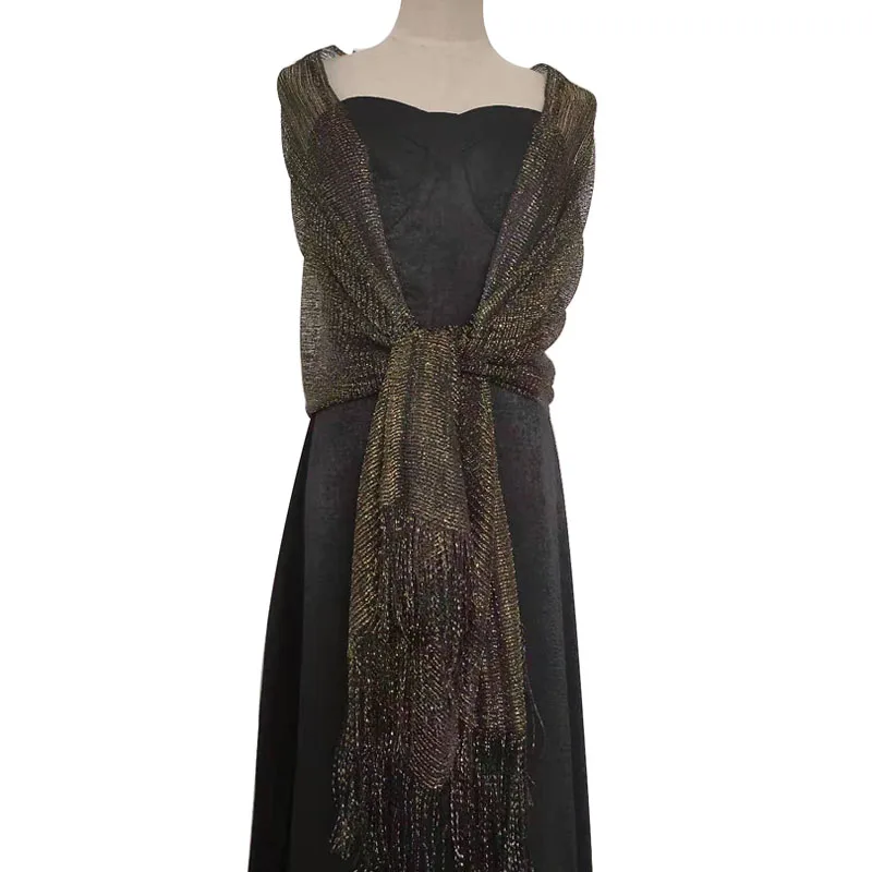 Black with gold Модные женские свадебные и вечерние шали металлические шарфы однотонные длинные шарфы и палантины - Цвет: Black with gold