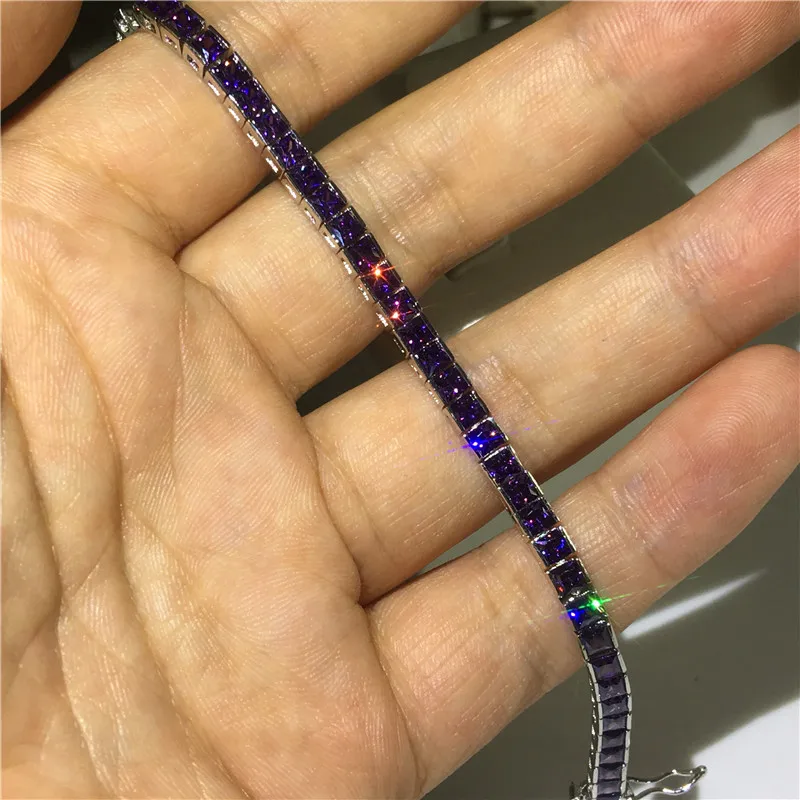 Purple Choucong, 8 цветов, массивный Теннисный браслет, квадратный, AAAAA, cz, серебро, золото, вечерние, свадебные, очаровательные браслеты для женщин, мужчин, ювелирные изделия - Окраска металла: Purple