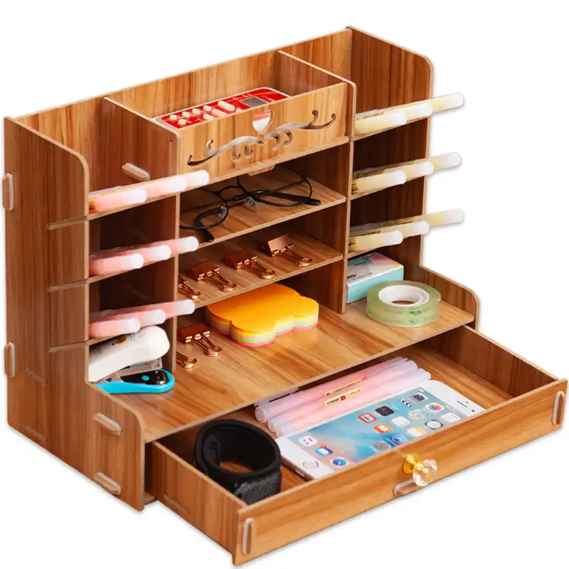 Organizador de escritorio de madera para oficina, soporte de madera