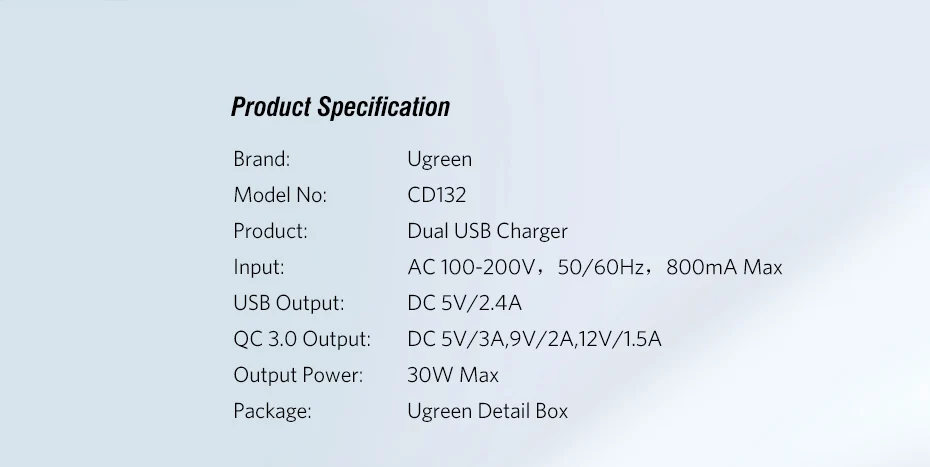 Ugreen Зарядное Устройство USB Qualcomm Быстрая Зарядка 3.0 30 Вт Быстрый Мобильный Телефон Зарядное Устройство(Быстрая Зарядка 2.0 Совместимый) для Samsung Huawei LG