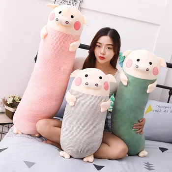 

New Cute Pig Long Pillow Soft High Elastic Maternity Pillow for Women Kids Plush Toys Green Grey Vs Pink Body Pillows