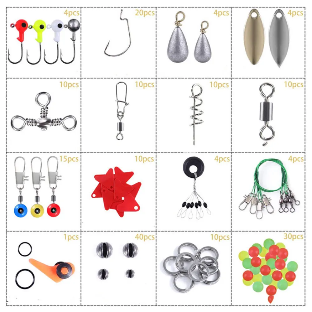 

187 Pieces Fishing Hook Accessories Set With Storage Box Various Fishing Swivel Snap Lead Head Jigs Fishing Hook Accessories Set