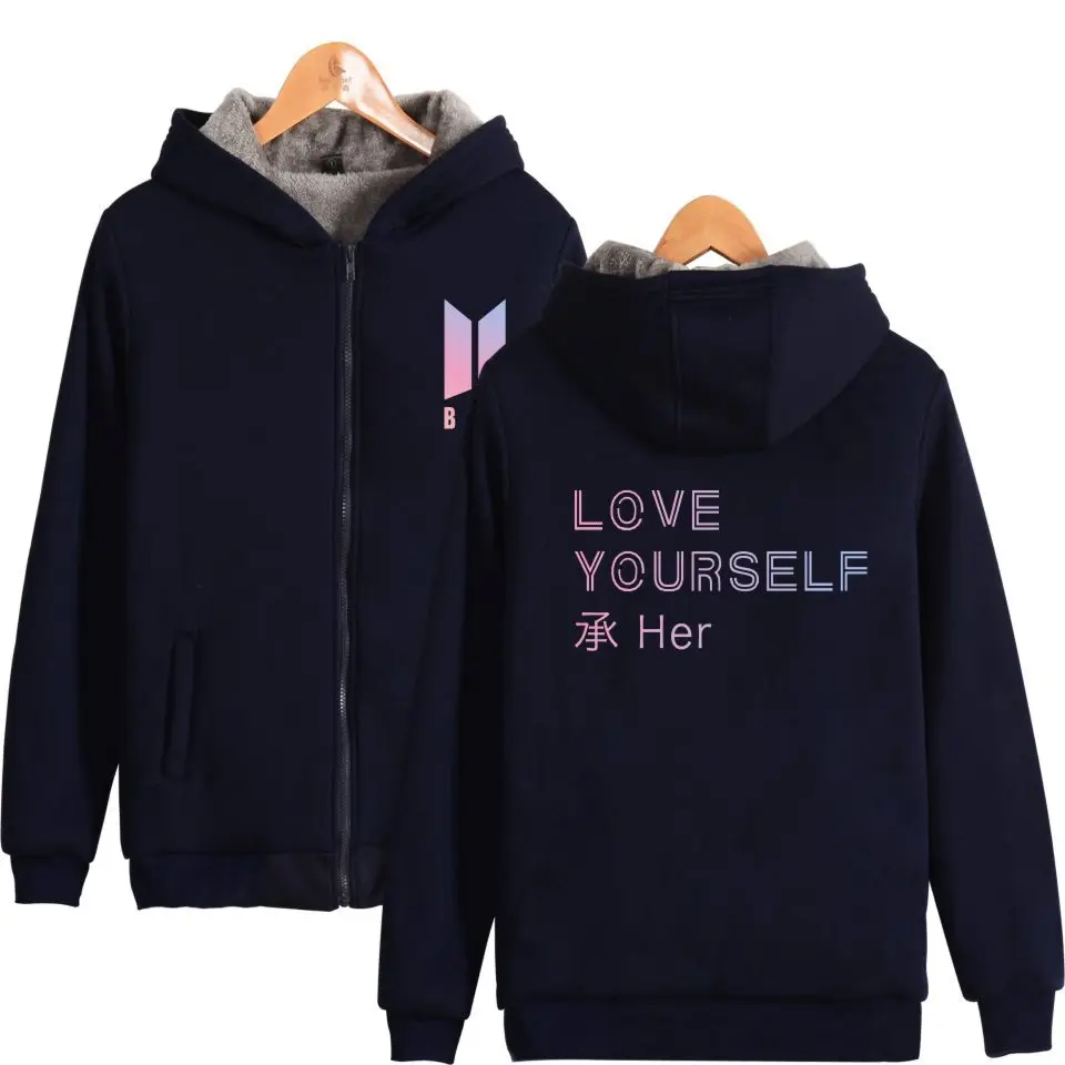 BTS Bulletproof Boys New Album LOVE Yourself Celebrity Style Thick Zipper Hoodie Should Aid the Clothes Winter