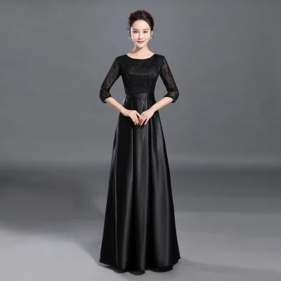 Черный HJZY90# бордовое длинное платье для взрослых, сценическое банкетное длинное вечернее платье для женщин, презентеров большого хора - Цвет: Черный
