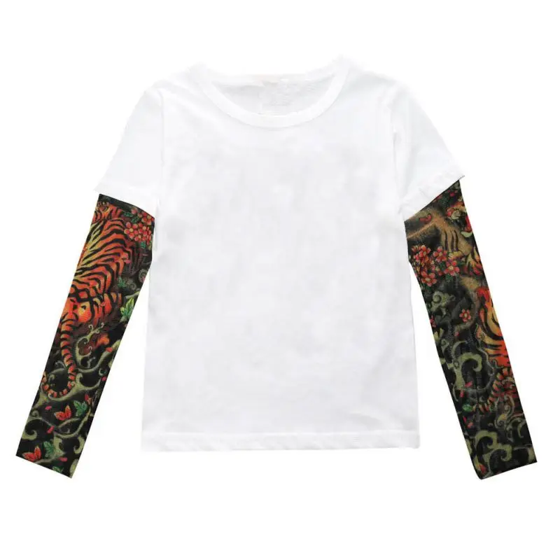Fashion Tattoo Long Sleeve Children T-Shirts Cotton Boys T Shirt Kids TShirt Autumn Kids Girls Cotton Tops 1-7Years Children - Цвет: L