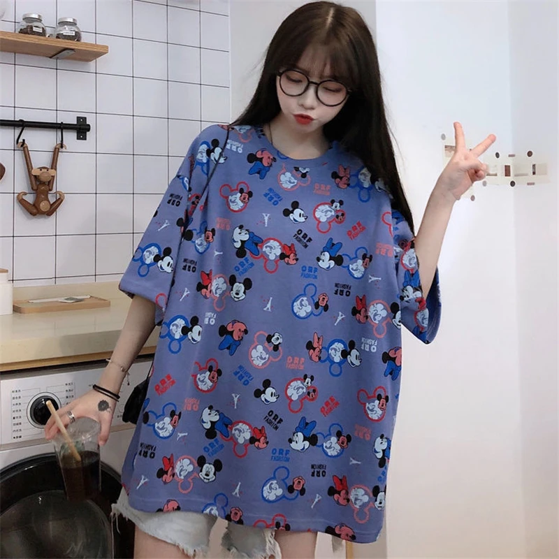 

2020 Summer Short Sleeve Loose Shirts Women's Lazy Wind New Korean Style Of The Ins Hong Kong Taste Shirt Tide Cec Cartoon Anime