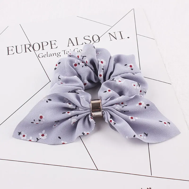 hair clips for thick hair Fashion Printing Hair Accessories Scarf Ribbons Scrunchie For Women Elegant Bow Tie Ponytail Holder Girl Elastic Hair Bands black head scarf