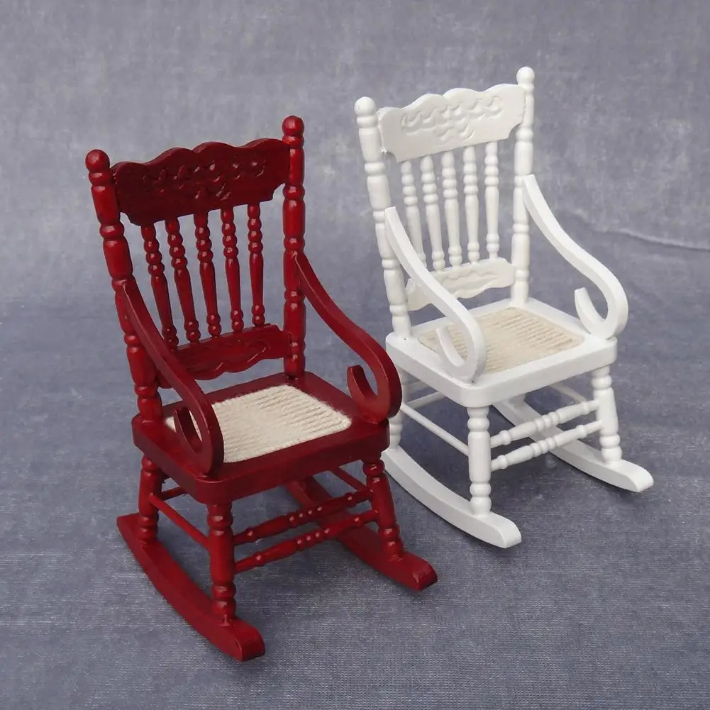 1/12 en bois Mini maison de poupée chaise berçante modèle jouet bricolage Miniature décor accessoire pour poupées maison accessoires décor jouets nouveau