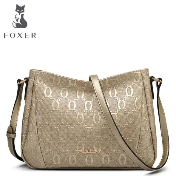 Золотой FOXER, Брендовая женская сумка, модная, на цепочке, тиснение, коровья кожа, сумка через плечо, сумка-мессенджер для женщин, женские сумки на плечо - Цвет: Золотой