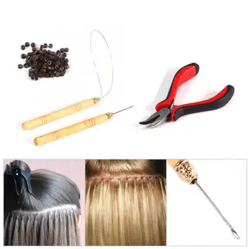 

100pcs Silicone Beads Hair Styling Tools + Professional Hair Ties Hair Extensions Pliers Hook Tool Kit For Micro Rings Loop