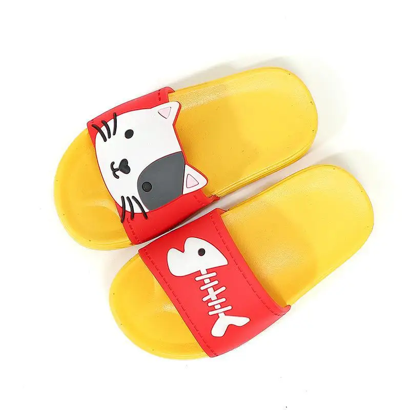 

New Summer Children Slippers For Girls Boys Beach Sandals Baby Cute Cat House Slippers PVC Flat Flip Flop Kids Bathroom Shoes