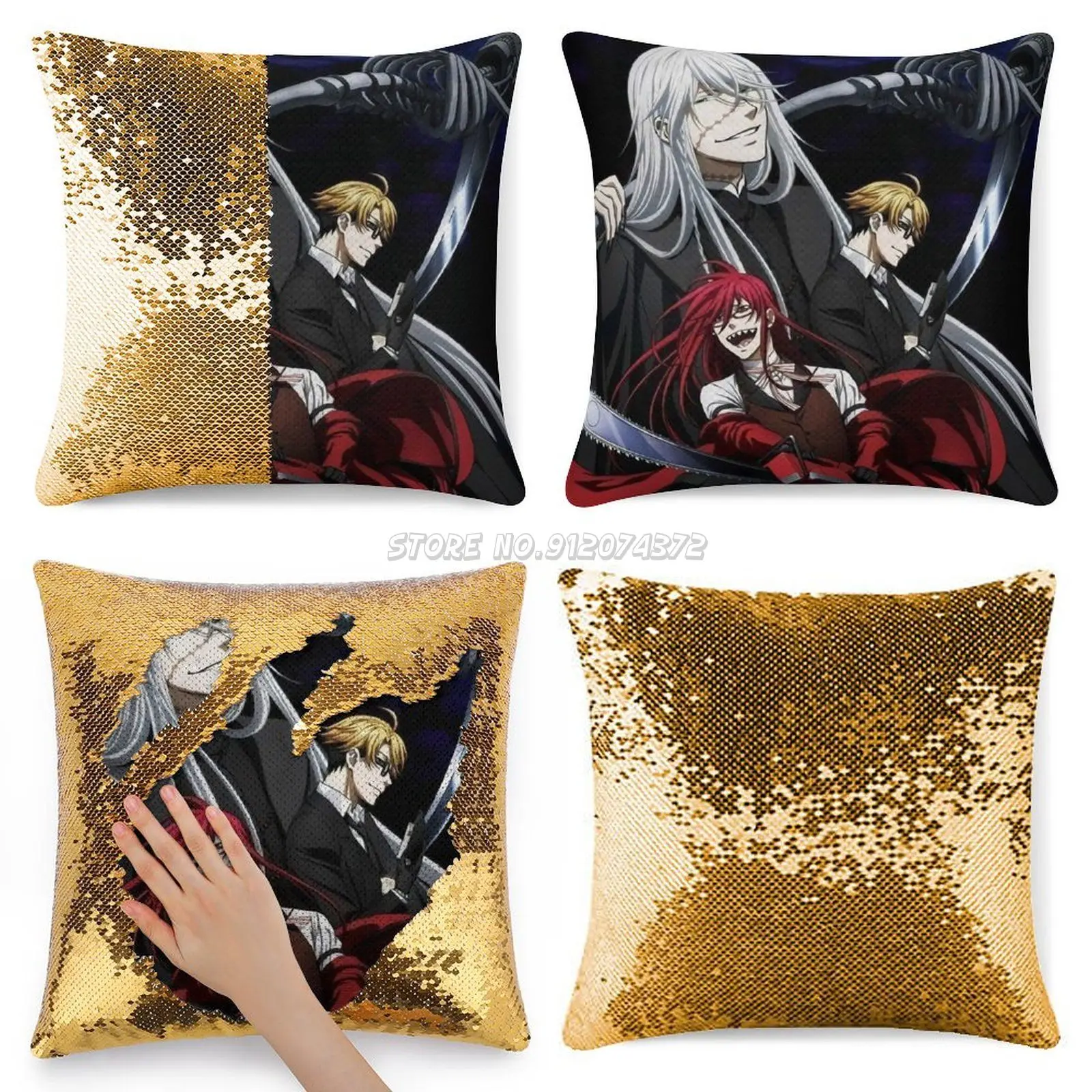 With Sequin Pillowcase Throw Pillow Case 40cmX40cm Manga Anime Shonen Kawaii Grell Ceil