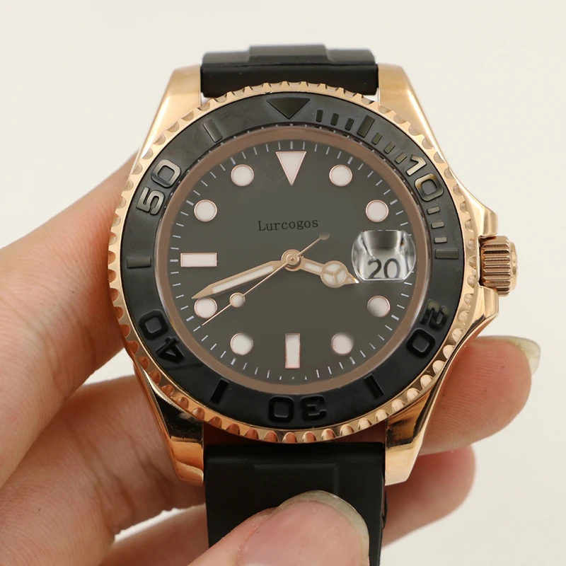 

New Black Rubber Oysterflex Strap yacht Ceramic Bezel master Mens Rose Gold Luxury Watch Automatic Reloj Master Wristwatches